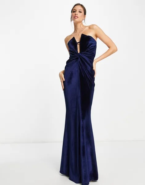 Бархатное платье макси темно-синего цвета с глубоким вырезом и v-образным вырезом ASOS DESIGN ASOS DESIGN