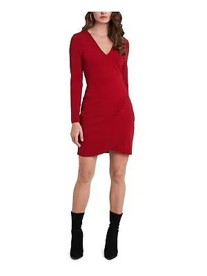 1. Женский красный пуловер STATE с длинным рукавом и коротким вечерним платьем с запахом XXS