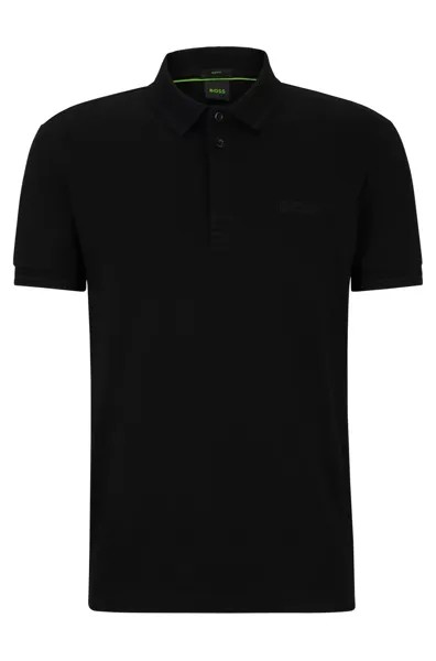 Футболка поло Boss Interlock-cotton Slim-fit With Mesh Logo, черный