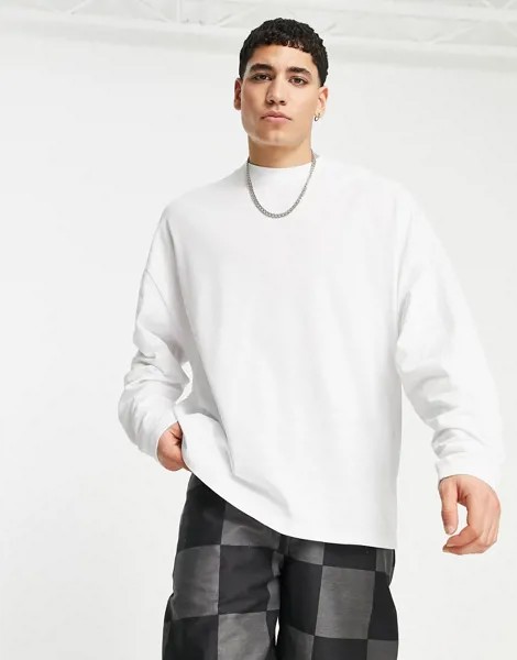 Oversized-лонгслив из пике белого цвета ASOS DESIGN-Белый
