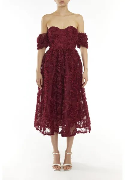 Элегантное платье Amelia Floral 3D Bardot Midaxi Skater True Decadence, цвет burgundy