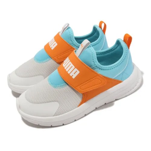 Кроссовки для дошкольного бега Puma Evolve Slip On PS Grey Orange Blue Kids 389135-01