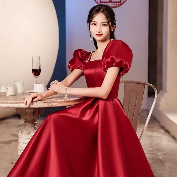 Длинное женское банкетное платье, китайское вечернее платье Qiapo, сверкающее стильное платье с пышными рукавами, французское платье-Ципао