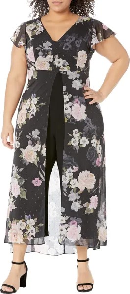 Комбинезон Adrianna Papell Printed Metallic Chiffon Walk Thru Cropped Jumpsuit, цвет Black Multi