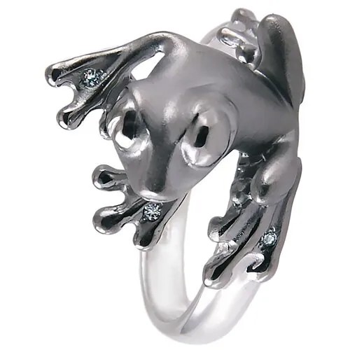 Кольцо Альдзена Лягушонок, серебро, 925 проба, родирование, фианит, размер 18.5, черный, серебряный