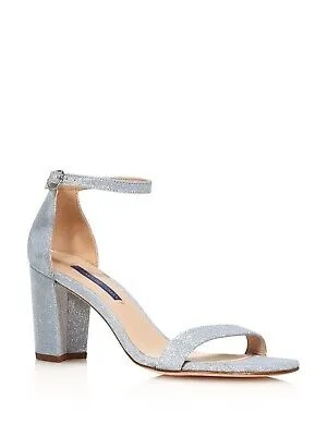 STUART WEITZMAN Женские серебристые почти телесные сандалии с круглым носком на блочном каблуке с пряжкой 5