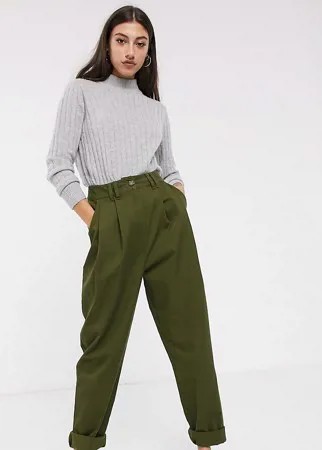 Широкие брюки цвета хаки со складками ASOS DESIGN Tall-Зеленый цвет