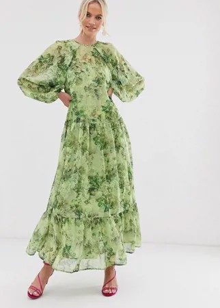 Oversize-платье макси в клетку и с цветочным принтом ASOS EDITION-Мульти