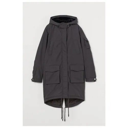 Парка  H&M, демисезон/зима, силуэт свободный, карманы, капюшон, размер 4, серый