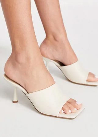 Кремовые мюли на низком каблуке из искусственной кожи с квадратным носком Missguided-Белый