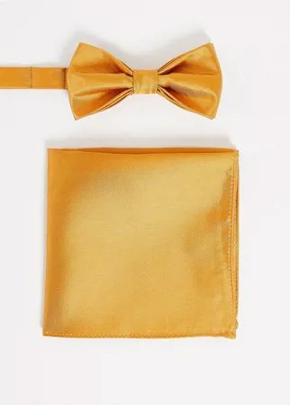 Однотонные галстук-бабочка и платок для нагрудного кармана Devils Advocate Wedding-Золотистый