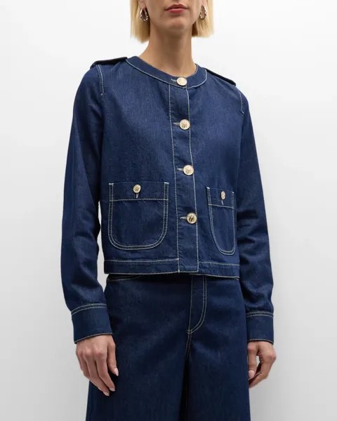 Джинсовая куртка на пуговицах с прострочкой Emporio Armani, цвет Denim Blue
