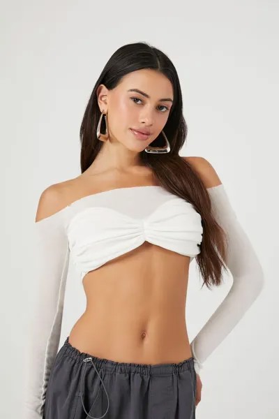 Укороченный топ с открытыми плечами Forever 21, белый