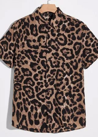 Мужской Рубашка леопардовым принтом пуговица