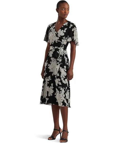 Платье LAUREN Ralph Lauren Floral Belted Crinkle Georgette, цвет Black/Cream