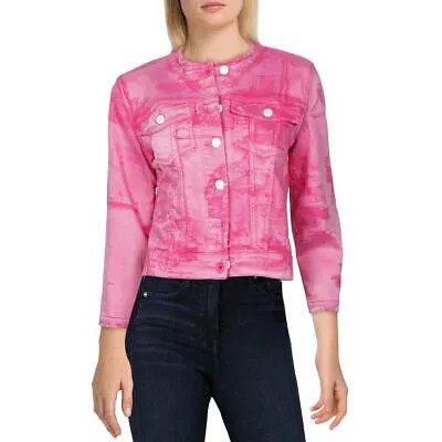Женская весенняя джинсовая куртка Guess Bella с розовым принтом и бахромой, S BHFO 6877