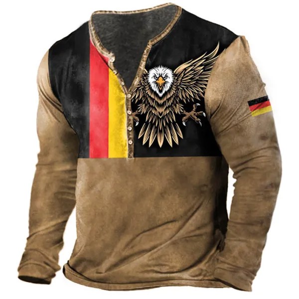 Мужская футболка Henley с принтом немецкого флага и орла на открытом воздухе