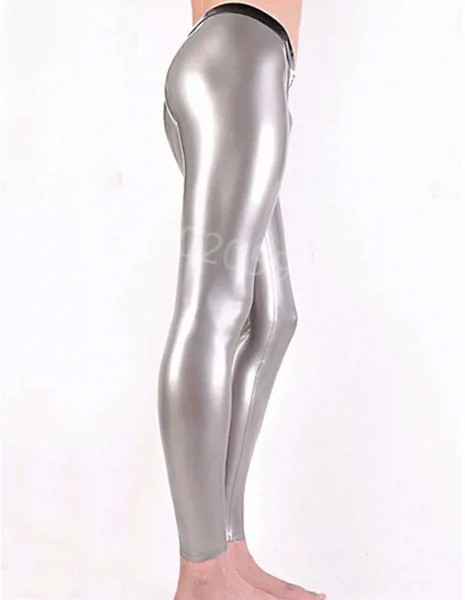 Модные Серебристые латексные брюки со съемной промежностью спереди сексуальные резиновые брюки для мужчин