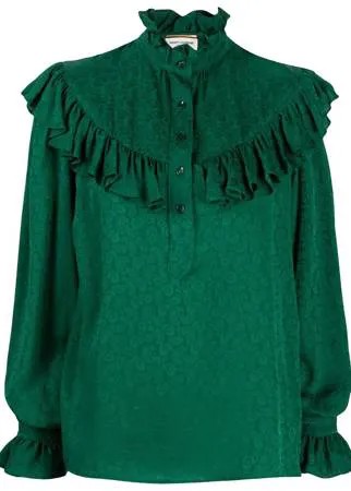 Saint Laurent блузка с принтом пейсли и оборками