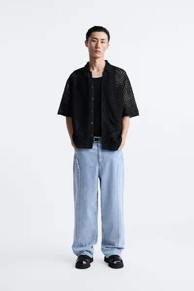 Мешочные джинсы с прямостью Zara, голубой