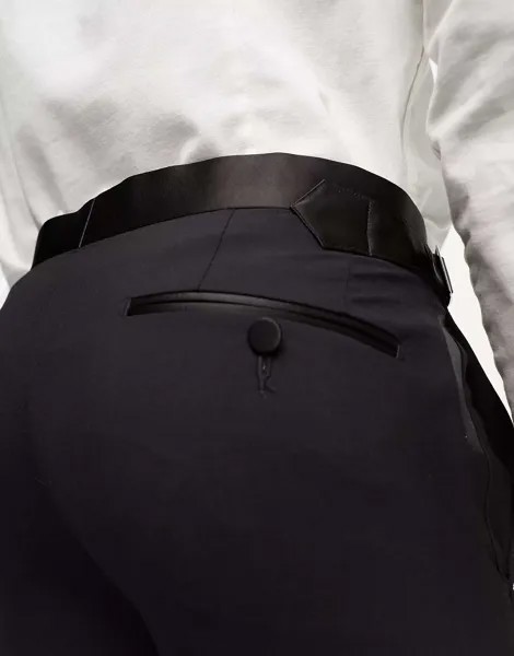 Черные узкие брюки-смокинг из шерсти с атласной полоской по бокам Noak Verona