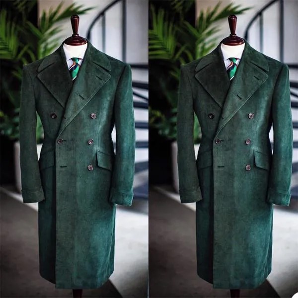 Зима 2021, мужские свадебные смокинги, зеленая длинная куртка, пальто для жениха по индивидуальному заказу, костюмы для мужчин, деловая официальная одежда