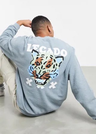 Oversized-свитшот из флиса с изнаночной стороны, с принтом тигра на спине и эффектом кислотной стирки ASOS DESIGN-Серый