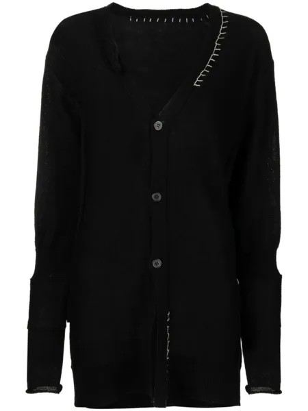 Yohji Yamamoto кардиган с V-образным вырезом и контрастной строчкой, черный