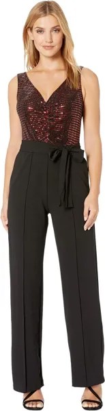 Комбинезон Donna Morgan Metallic Stretch Top with Ruched Detail and Tie Jumpsuit, черный