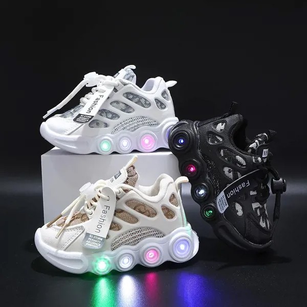 2022 Led Light Shoes, Детский алфавит Webbing Сетка Дышащая светоизлучающая обувь, Спортивная обувь для мальчиков и девочек 21-30