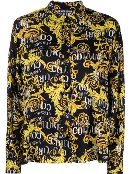 Versace Jeans Couture рубашка с логотипом и узором Baroque, черный