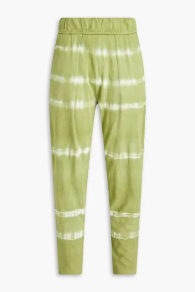 Укороченные зауженные брюки из хлопкового джерси со складками, окрашенного в технике тай-дай Raquel Allegra, цвет Leaf green