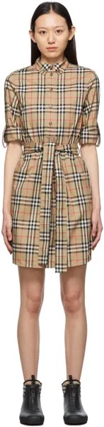 Бежевое платье Giovanna в винтажную клетку Burberry