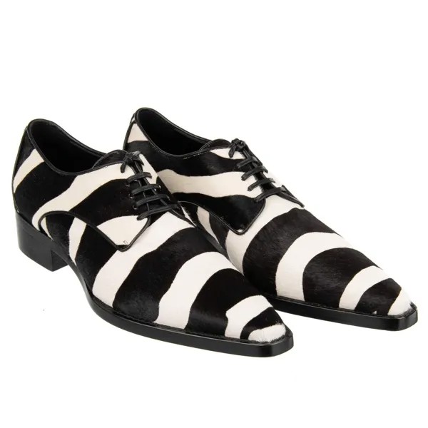 DOLCE - GABBANA Классические ботинки с острым носком и мехом пони под зебру, обувь ZANZARA, черный 09359