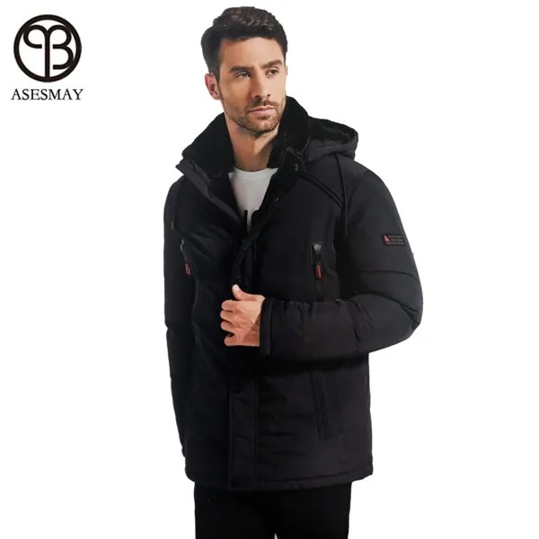 Мужская стеганая куртка Asesmay, очень толстая теплая парка со съемным мехом, европейский размер-40, зима 2019