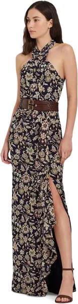 Вечернее платье жоржет с бретельками и цветочным принтом LAUREN Ralph Lauren, цвет Navy Multi