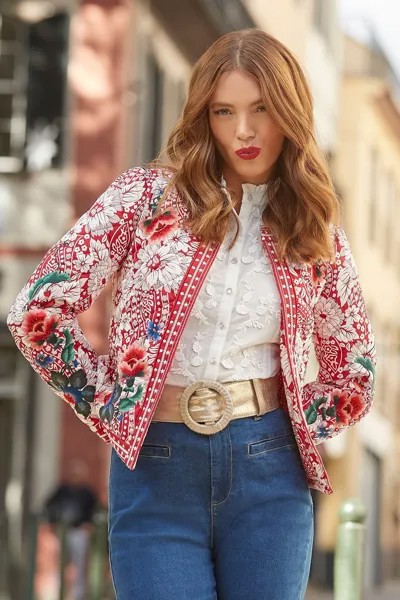 Стеганая куртка Boutique с цветочной вышивкой Joe Browns, красный