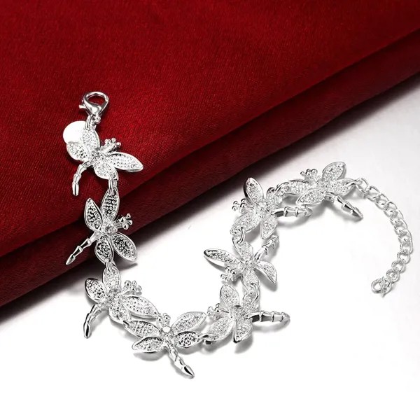 Sterling 925 Серебро Полная стрекоза Цепочка Браслет Ювелирные изделия