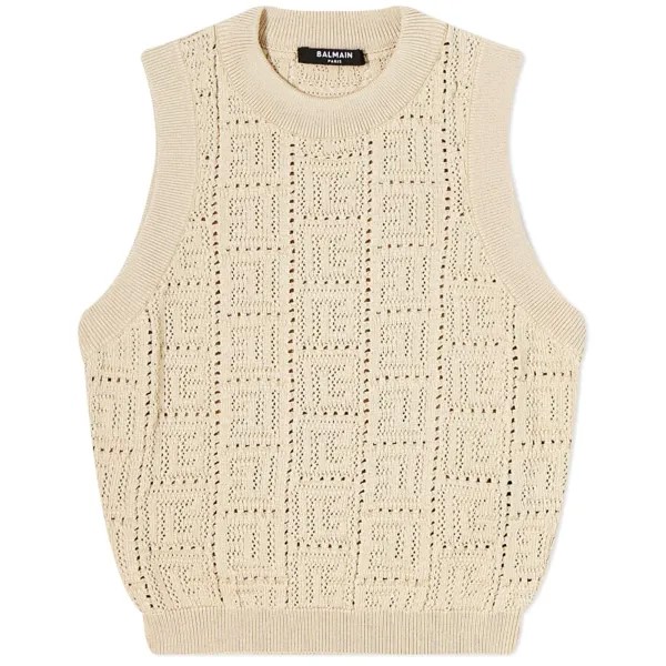 Футболка Balmain Sleeveless Monogram Mesh Knit Crop Top