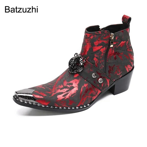 Batzuzhi модные мужские ботинки серебристого цвета с металлическим носком черные красные дизайнерские кожаные ботильоны для мужчин для вечерн...
