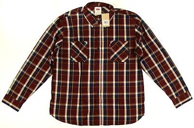 Мужская рубашка Levis с длинным рукавом, размер XX - LARGE, темная клетка, рекомендованная производителем розничная цена 40,00 долларов США.