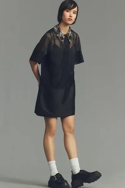 Мини-платье Maeve прямого кроя с короткими рукавами и декорированным воротником, черный