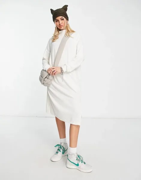 Эксклюзивное кремовое платье-свитер миди с высоким воротником и разрезом по бокам Noisy May