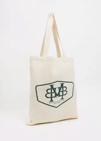 Бежевая сумка-тоут из плотной ткани с эмблемой ASOS DESIGN-Черный цвет