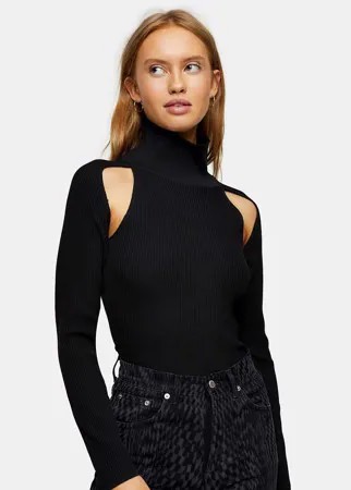 Черная водолазка с разрезами Topshop-Черный