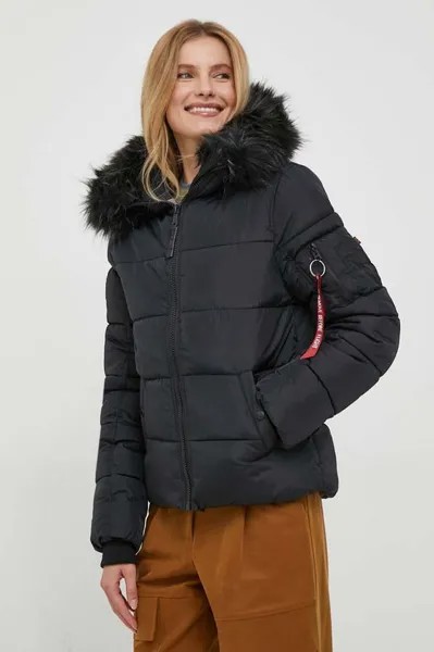 Пуховик с капюшоном Alpha Industries, черный