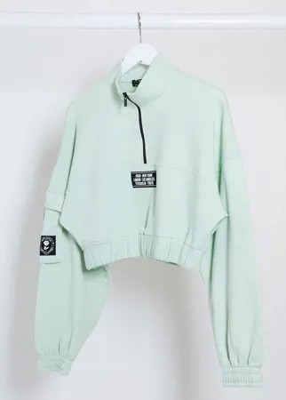 Короткий свитшот мятного цвета от комплекта в стиле милитари Bershka-Зеленый