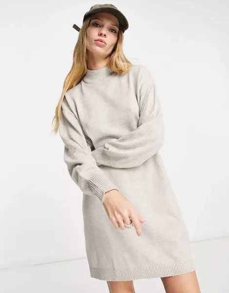 Березово-белое платье мини с высоким воротником Vero Moda