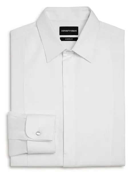 Рубашка под смокинг узкого кроя с нагрудником спереди Emporio Armani, цвет White