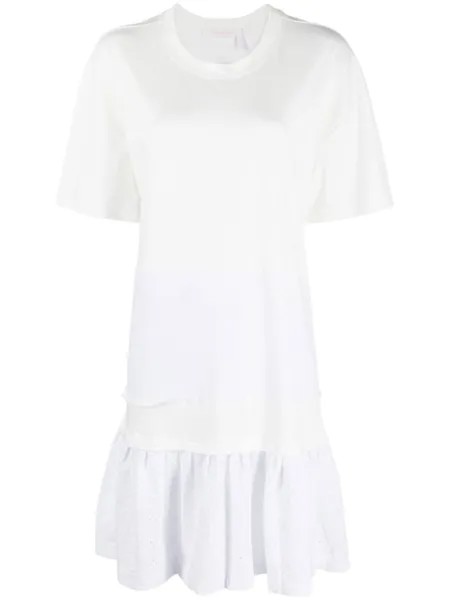 See by Chloé платье-футболка с английской вышивкой, белый